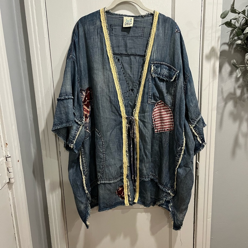 Boho Denim Kimono with Patchwork by One Girl